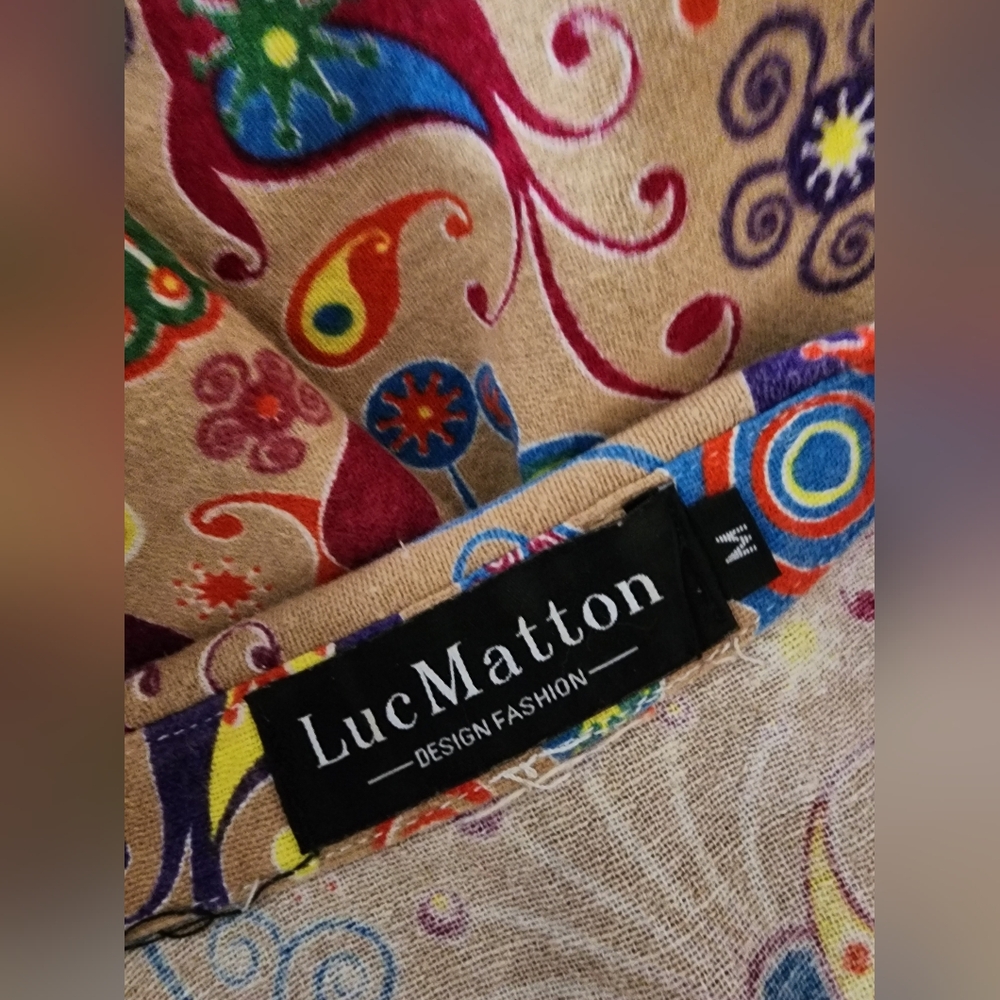 Luc Matton Shirt, Men's size Medium Colorful Cotton Linen Short Sleeve Shirt - Picture 6 of 6